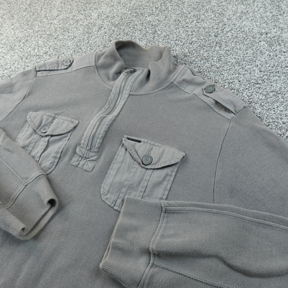 Marc Ecko Sweater Mens XL Gray 1/4‎ Zip Mock Neck Pullover Utility Military Y2K